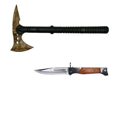 Ideallstore® fejszekészlet, Survivor Desert Camo és AK-47 kés, hüvely