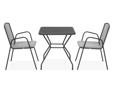 Set 2 scaune spatar mediu si masa patrata BERLIN L.70 l.70 H.72 negru/gri