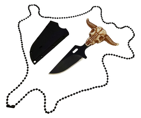 IdeallStore® тактически ловен нож, Долината на смъртта, 9.5 см, черен, включена верижна обвивка