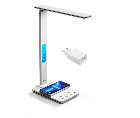 Lampa de birou cu led Media-Tech MT222, modul incarcare wireless pentru telefon, control tactil, USB, lumina calda si rece