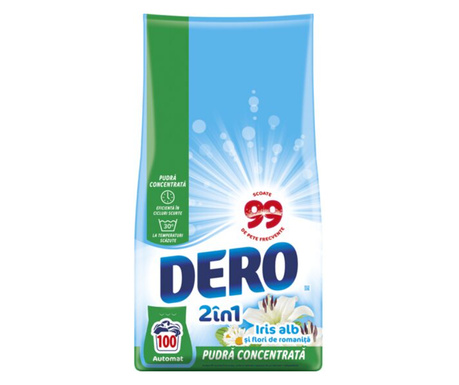 Detergent pudra DERO 7.5 kg, automat, Iris alb, 100 spalari