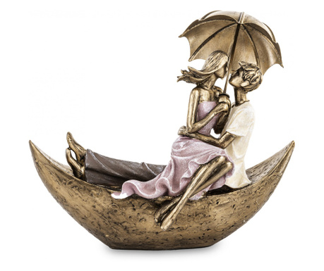 Figurina cuplu cu umbrela, in barca, auriu, 21x24x13,5 cm