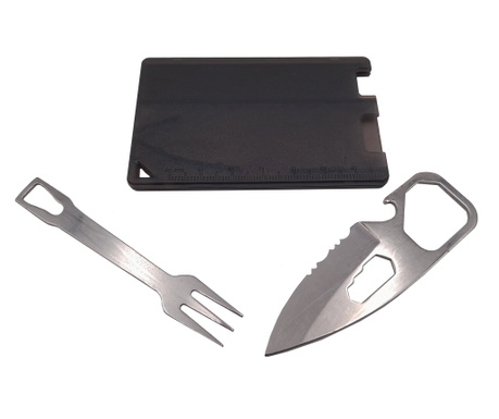 IdeallStore kemping és túra evőeszközkészlet, kés és villa, multifunkciós, 8.5 cm