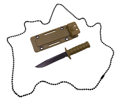 IdeallStore® taktikai vadászkés, katonai konvoj, 10 cm, khaki, lánchüvely mellékelve