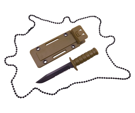 IdeallStore® taktikai vadászkés, katonai szakember, 10 cm, khaki, lánchüvely mellékelve