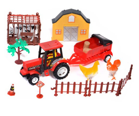 Set de joaca pentru copii, tractoras agricol si animalute domestice, 12 piese, multicolor, 36 luni+