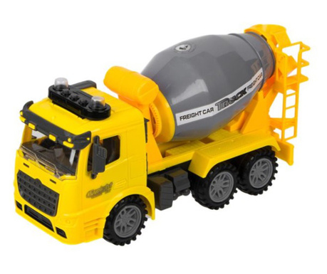 Jucarie pentru baieti, camion tip betoniera constructii, cu baterii, sunet si lumina, aspect realist, galben cu gri, 36 luni+