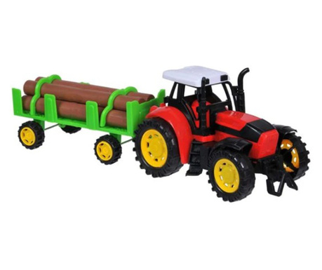 Masinuta pentru copii tip tractor agricol cu remorca, 32 cm, rosu cu verde, +36 luni