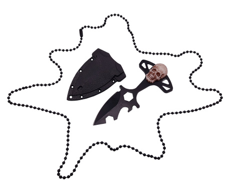 IdeallStore тактически ловен нож, Broken Silence, 8 см, черен, включена верижна обвивка