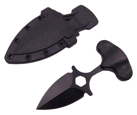 Тактически ловен нож IdeallStore, Капан за копие, 8 см, черен, обвивка с дръжка за колан
