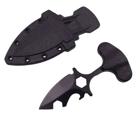 IdeallStore® taktikai vadászkés, törött lándzsa, 8 cm, fekete, hüvely övmarkolattal