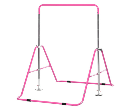Bara de gimnastica pentru copii, bare orizontale pliabile cu inaltime reglabila, bara de antrenament cu baza triunghiulara, roz