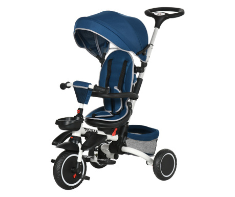 Tricicleta pentru copii cu scaun rotativ, maner reglabil, centura de siguranta, bara de siguranta pentru 12-50 luni, albastru