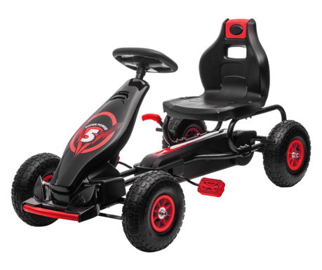 Go Kart cu pedale pentru copii, scaun ajustabil, cauciucuri gonflabile, frana de mana, pentru 5-12 ani, rosu