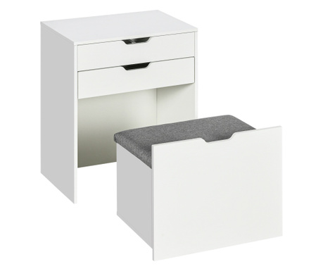 Masa de toaleta pentru dormitor cu oglinda si scaun asortat, masa de machiaj cu compartiment ascuns si sertar din lemn, alb