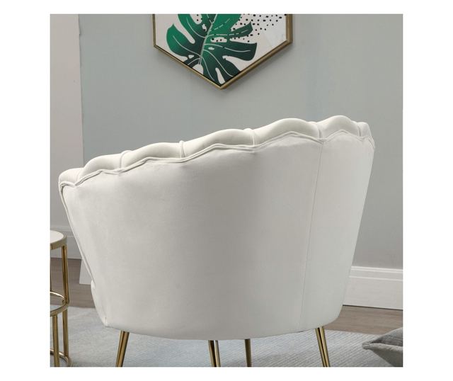 Fotoliu Design Vintage din Catifea, Fotoliu Retro pentru Dormitor, Sufragerie sau Birou, Crem 79x77x77cm