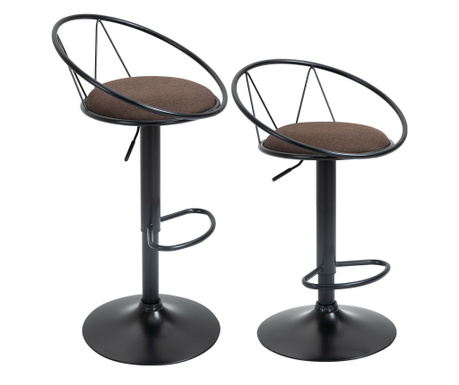 Set 2 scaune de bar, Pivotante, Suport pentru picioare, Inaltime reglabila, 51x46x78-100cm, Maro