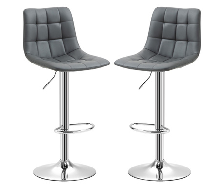Set de 2 scaune de bar din piele cu spatar, scaune pivotante cu suport pentru picioare, 42x45x89-110cm, gri