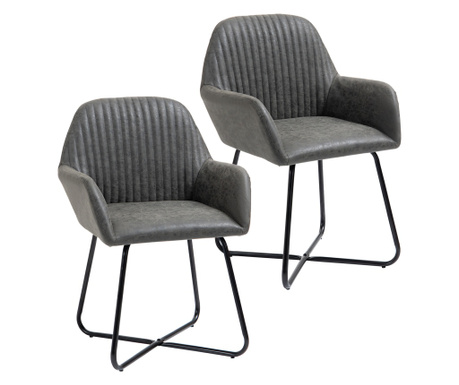 Set 2 scaune moderne pentru sufragerie din imitatie piele gri 60x56.5x85cm