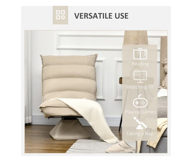 Fotoliu Relax din material capitonat cu pivotare la 360°, fotoliu rabatabil pe 3 nivele 62x62x95cm, bej