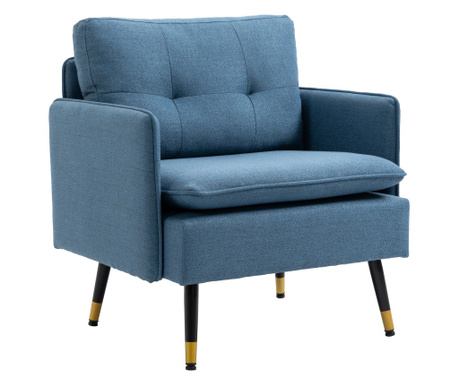 Fotolii moderne cu picioare din otel, scaune de accent tapitate cu nasturi pentru camera de zi si dormitor, albastru inchis