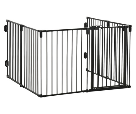 Gard pentru animale, cu poarta, din 6 piese, neagra