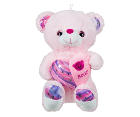 Ursulet de plus, inimioara cu stelute brodat, 30 cm, roz