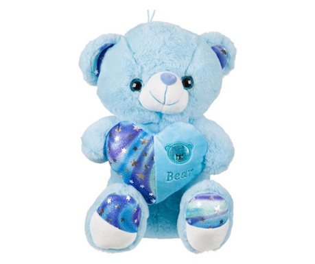 Ursulet de plus, inimioara cu stelute brodat, 30 cm, albastru