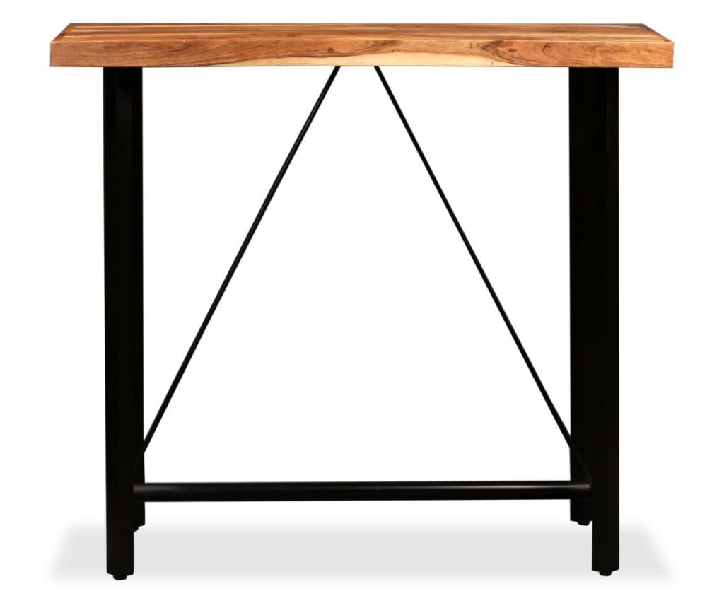 Мебели за бар, комплект от 5 части, масивна акациева дървесина и естествена кожа - 3