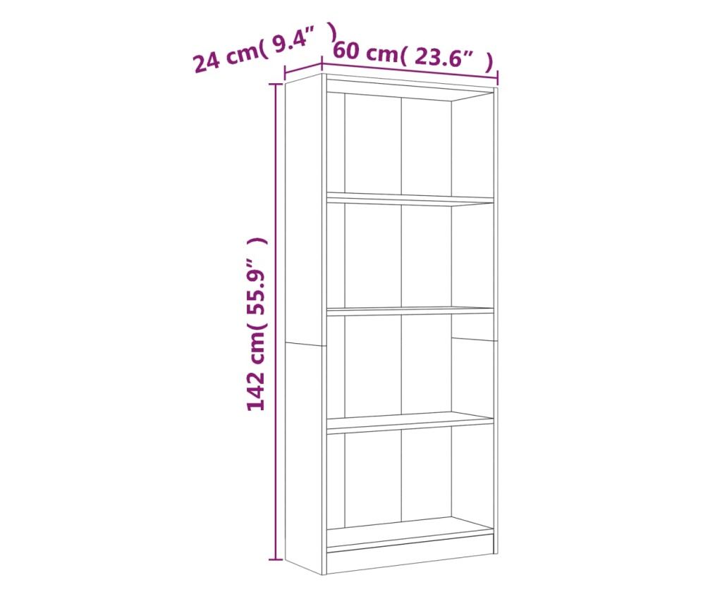 Βιβλιοθήκη 4 Επιπέδων Καπνιστός Δρυς 60x24x142 εκ. από Σύνθετη Ξυλεία - 6