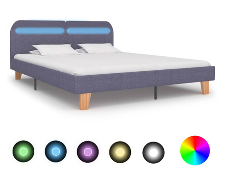 LED рамка за легло, светло сиво, 160х200 см, плат