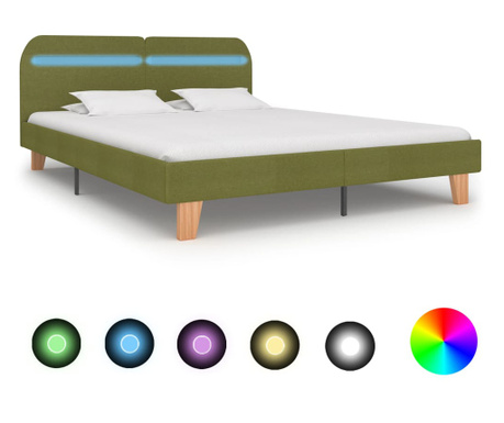 LED рамка за легло, зелена, 160 х 200 см, плат
