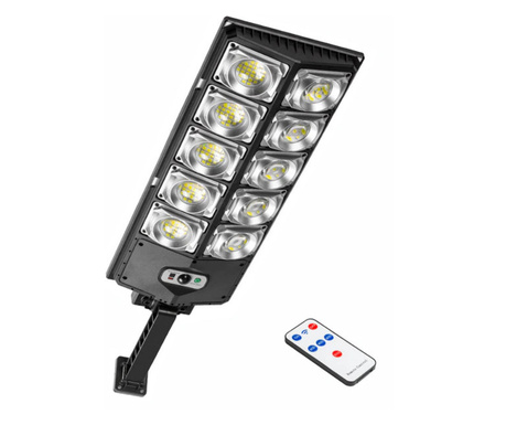 Lampa KlaussTech Solara Stradala, LED SMD de 60 W, IP65, 3600 lm, 6000 k, Control de la distanta, 3000 mAH, ABS, Negru