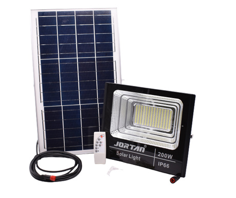 Proiector Solar, LED, Putere 200W, Lumina Alba, Cablu Lung, 196 LED-uri, Negru