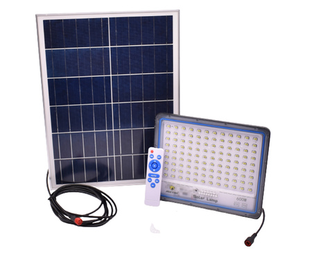 Proiector Solar, LED, Putere 600W, Lumina Alba, Cablu Lung, 216 LED-uri, Negru