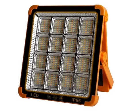 Proiector Solar LED KlaussTech, Protectie IP66, Panou Solar, 1500 mAH, Temperatura culoare 6500 K, Modern, Portocaliu