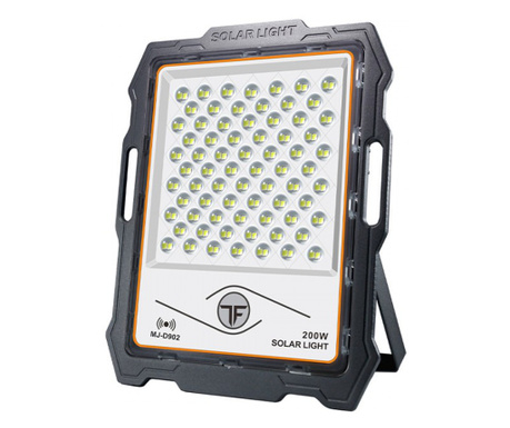 Proiector LED KlaussTech cu Panou Solar, Senzor de miscare, 200 W, 144 LED-uri, Lumina alba, Telecomanda, 1160 mAH, 730 lm, Negr
