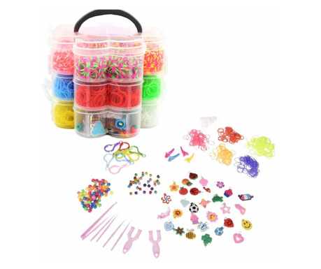 Творчески комплект Mercaton® за деца, 3000 части, ластици, плетене на една кука и декоративни елементи за създаване на цветни гр