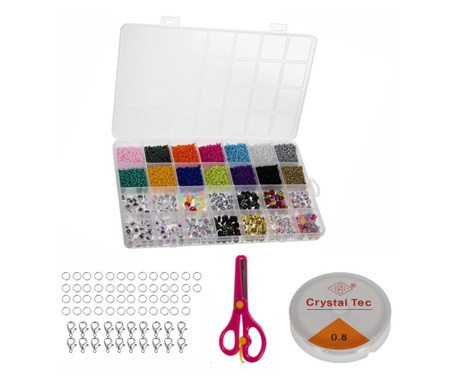 Mercaton® kreatív készlet gyerekeknek, 10000 díszítőelem színes karkötők és ékszerek készítéséhez, 24 x 12 x 2 cm, 8 év feletti