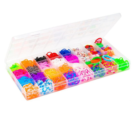 Mercaton® kreatív készlet gyerekeknek, 1600 darab, gumiszalagok, horgolt és díszítőelemek színes karkötők és ékszerek készítéséh