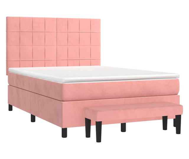 Pat box spring cu saltea, roz, 140x190 cm, catifea - Vivre
