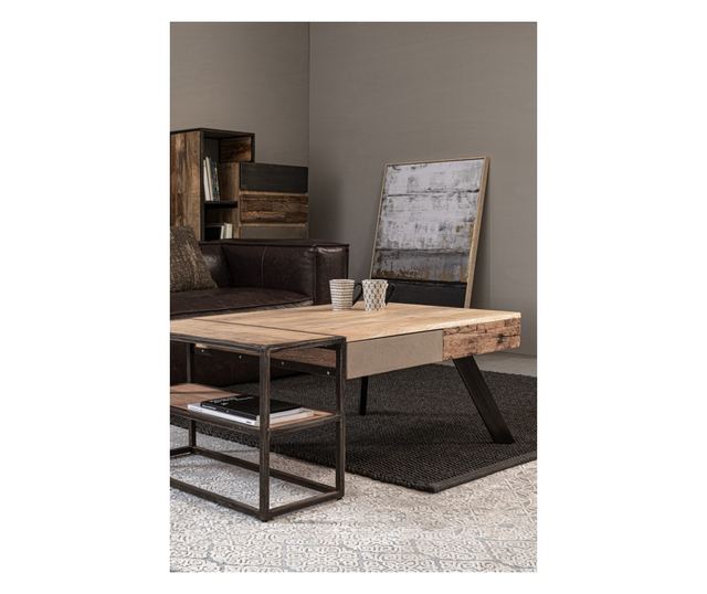 Stolik kawowy Manchester z drewna i stali 118x70x45 cm