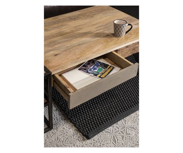 Stolik kawowy Manchester z drewna i stali 118x70x45 cm