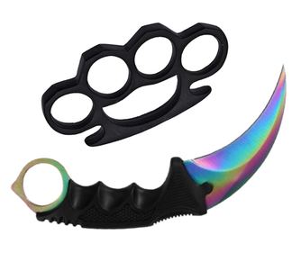 Set Box autoaparare si Cutit karambit Rainbow , 18.5 cm IdeallStore® , otel inoxidabil
