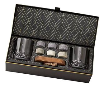 Set Whisky 2 pahare 200ml cu 6 cuburi pietre din granit pentru Whisky Edition