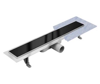 Σχάρα Δαπέδου, Λευκό Γυαλί, Μήκος 80 cm, Αναστρέψιμη, Σχάρα από Μαύρο Γυαλί Tempered, Δίσκος από Ανοξείδωτο Ατσάλι AISI304