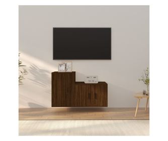 Set omar za TV, 2 kosa, temen hrast, obdelano leseno