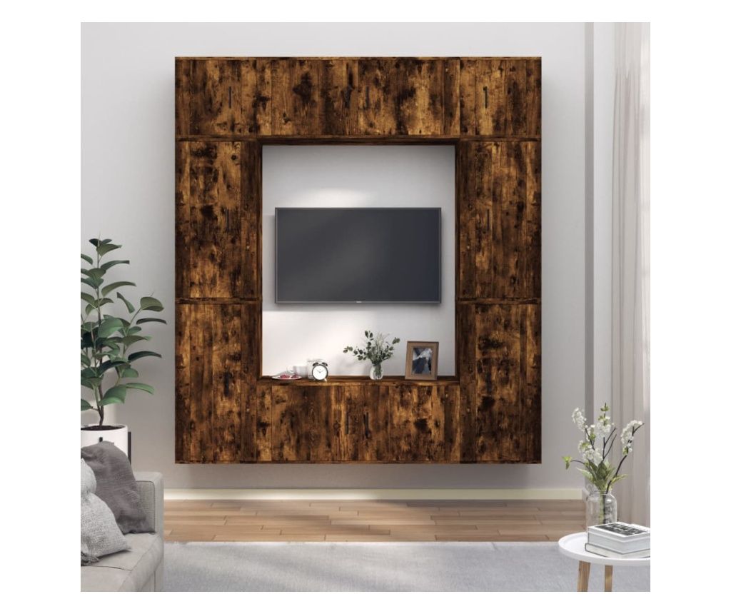 TV Cabinet Set, 8 Pieces, Smoked Oak, Processed Wood