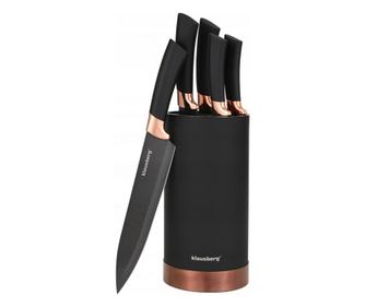 Комплект ножове със стойка Klausberg KB 7614, 6 части, Ергономични дръжки, Неръждаема стомана, Черен
