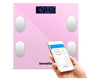 Интелигентна везна - 180 кг - батерия - стъкло - розово
